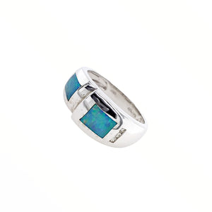 Gold Jewelry - 14K White Gold Australian Opal Inlay & Diamond Designer Ring