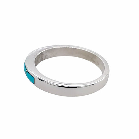 Image of Gold Jewelry - 14K White Gold Sleeping Beauty Turquoise Inlay Designer Band Ring
