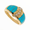 Gold Jewelry - 14K Yellow Gold Diamond Crescent & Sleeping Beauty Turquoise Inlay Designer Ring