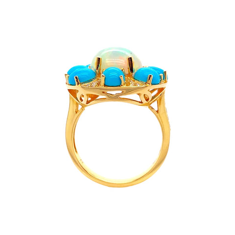 Image of Gold Jewelry - 18K Solid Gold Diamonds Opal & Sleeping Beauty Turquoise Fine Designer Ring Band