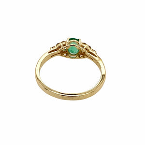 Gold Jewelry - Fine Designer 14K Solid Gold .69 CT Oval Emerald & Diamond Ring