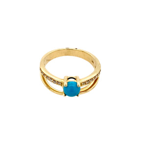 Gold Jewelry - Fine Designer 14K Solid Gold Diamond Channel & Sleeping Beauty Turquoise Double Banded Ring