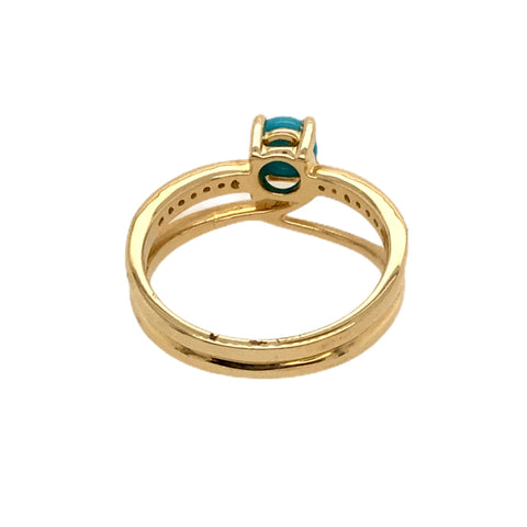 Image of Gold Jewelry - Fine Designer 14K Solid Gold Diamond Channel & Sleeping Beauty Turquoise Double Banded Ring