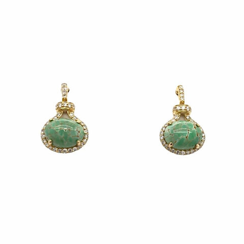 Image of Gold Jewelry - Fine Designer 14K Solid Gold Diamonds & Carico Lake Turquoise Post Stud Dangle Earrings