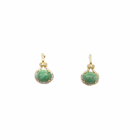 Image of Gold Jewelry - Fine Designer 14K Solid Gold Diamonds & Carico Lake Turquoise Post Stud Dangle Earrings