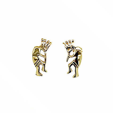 Image of Gold Jewelry - Fine Designer 14K Solid Gold Kokopelli Small Stud Earrings