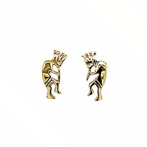 Gold Jewelry - Fine Designer 14K Solid Gold Kokopelli Small Stud Earrings