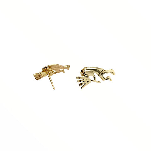 Image of Gold Jewelry - Fine Designer 14K Solid Gold Kokopelli Small Stud Earrings