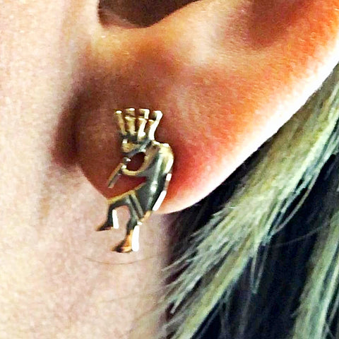 Image of Gold Jewelry - Fine Designer 14K Solid Gold Kokopelli Small Stud Earrings