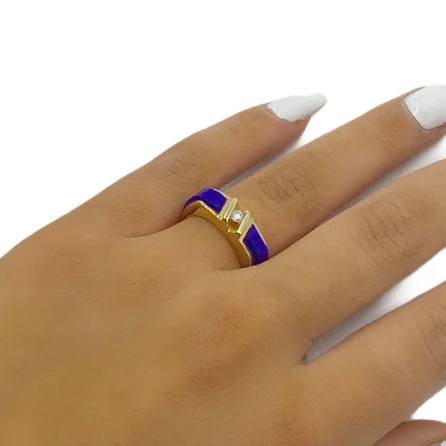 Image of Gold Jewelry - Fine Designer 14K Solid Gold Lapis & Diamond Ring - Women's & Men's