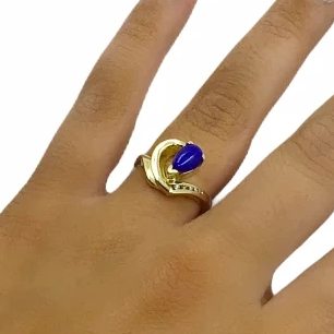 Image of Gold Jewelry - Fine Designer 14K Solid Gold Lapis Teardrop & Diamond Ring Women's