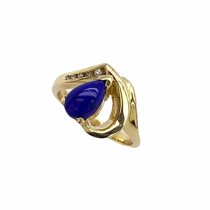 Fine Designer 14K Solid Gold Lapis Teardrop & Diamond Ring Women's ...