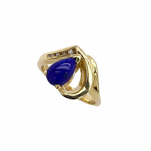 Gold Jewelry - Fine Designer 14K Solid Gold Lapis Teardrop & Diamond Ring Women's