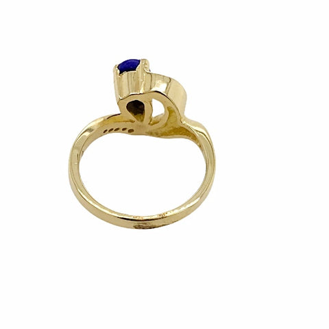 Image of Gold Jewelry - Fine Designer 14K Solid Gold Lapis Teardrop & Diamond Ring Women's