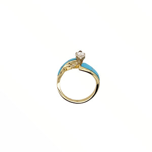 Gold Jewelry - Fine Designer 14K Solid Gold Marquise .65 CT / .86 CTW Diamond & Sleeping Beauty Turquoise Ring