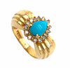 Gold Jewelry - Fine Designer 14K Solid Gold Pear Pave Halo Diamond & Sleeping Beauty Turquoise Ring