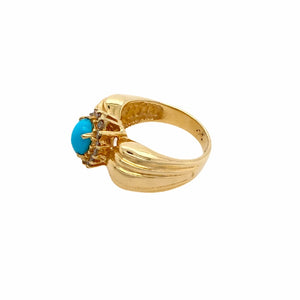 Gold Jewelry - Fine Designer 14K Solid Gold Pear Pave Halo Diamond & Sleeping Beauty Turquoise Ring