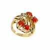 Gold Jewelry - Fine Designer 14K Solid Gold Red Coral & Diamond Bouquet Statement Ring