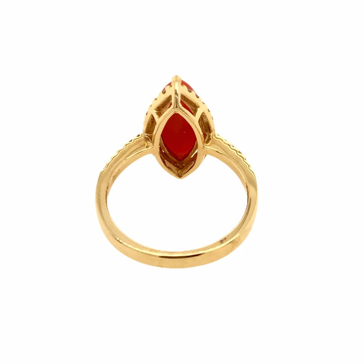 Gold Jewelry - Fine Designer 14K Solid Gold Red Coral Marquise Halo Pave Diamond Ring