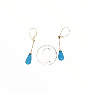 Gold Jewelry - Fine Designer 14K Solid Gold Sleeping Beauty Turquoise Long Dangle Earrings