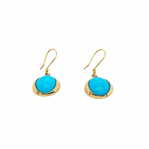 Gold Jewelry - Fine Designer 14K Solid Gold Sleeping Beauty Turquoise Short Dangle French Hook Earrings
