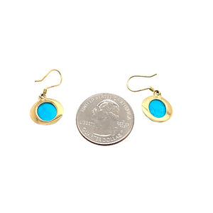 Gold Jewelry - Fine Designer 14K Solid Gold Sleeping Beauty Turquoise Short Dangle French Hook Earrings