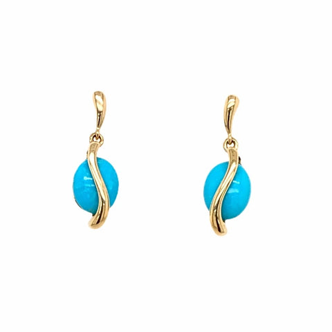 Image of Gold Jewelry - Fine Designer 14K Solid Gold Sleeping Beauty Turquoise Short Dangle Post Earrings