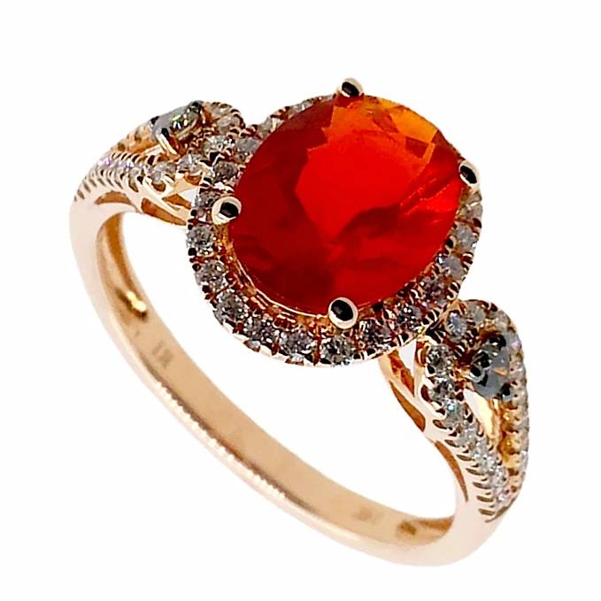 sold Fine Designer 14K Solid Rose Gold 1.18 CT Red Fire Opal & .44 Halo Ring | Native Jewelry