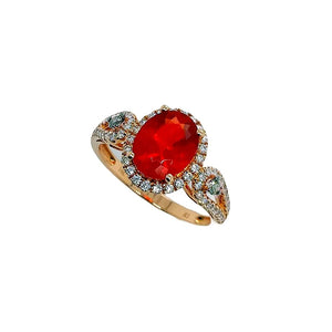 Gold Jewelry - Fine Designer 14K Solid Rose Gold 1.18 CT Red Fire Opal & .44 Diamond Halo Ring