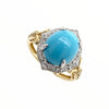 Gold Jewelry - Fine Designer 14K Solid Yellow & White Gold Sleeping Beauty Turquoise & Diamond Halo Ring