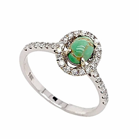 Image of Gold Jewelry - Fine Designer 14K White Gold Carico Lake Turquoise & .30 CTW Diamond Halo Cascading Pave Set Ring