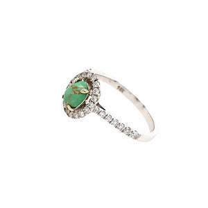 Gold Jewelry - Fine Designer 14K White Gold Carico Lake Turquoise & .30 CTW Diamond Halo Cascading Pave Set Ring