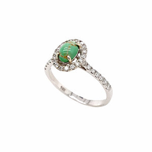 Gold Jewelry - Fine Designer 14K White Gold Carico Lake Turquoise & .30 CTW Diamond Halo Cascading Pave Set Ring