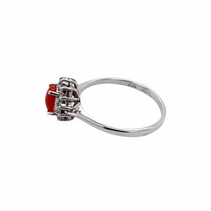 Gold Jewelry - Fine Designer 14K White Gold Red Coral & Diamond Halo Ring
