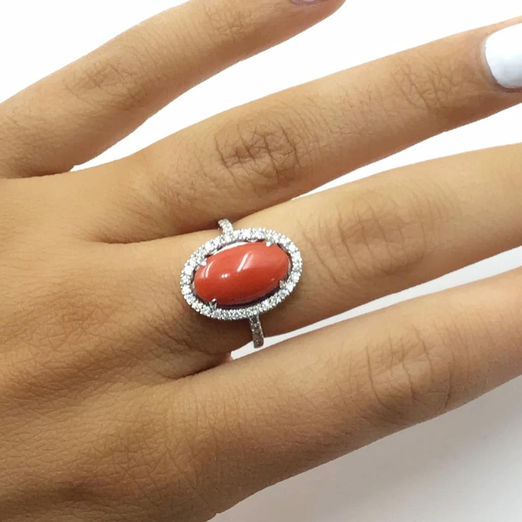 Red Coral, Opalite, and Moonstone Ring - thegoldsmith