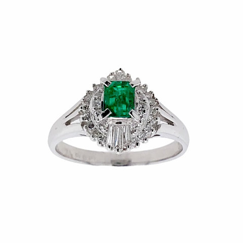 Image of Gold Jewelry - Fine Designer Platinum Emerald & .30 CTW Diamond Baguette Halo Ring