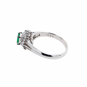Gold Jewelry - Fine Designer Platinum Emerald & .30 CTW Diamond Baguette Halo Ring