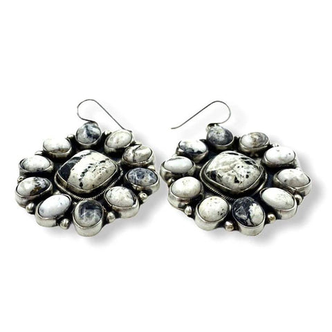 Image of sold Large Navajo White Buffalo Cluster Earrings - Native American