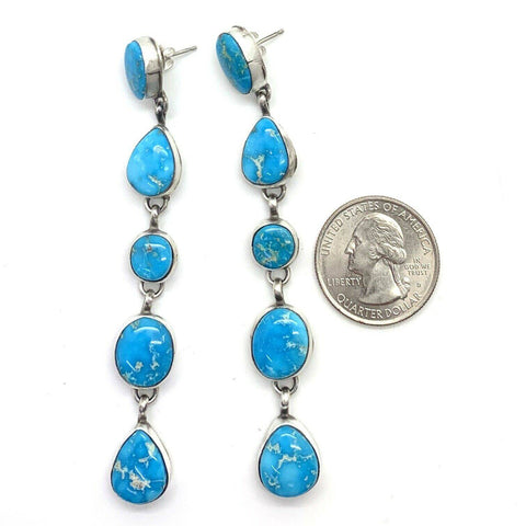 Image of SOLD Long Navajo Turquoise Mountain Earrings
