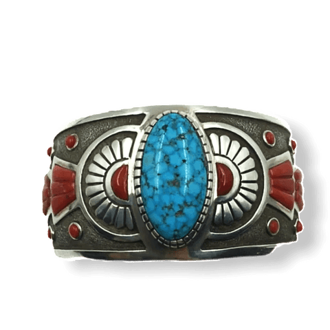 Image of SOLD Michael Perry Navajo Coral & Kingman Turquoise Br.acelet