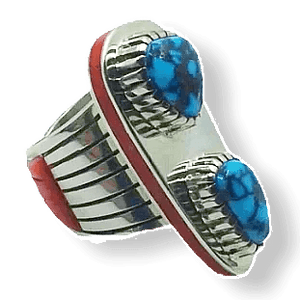 sold Navajo Turquosie & Coral Ring - T. Perry - Native American