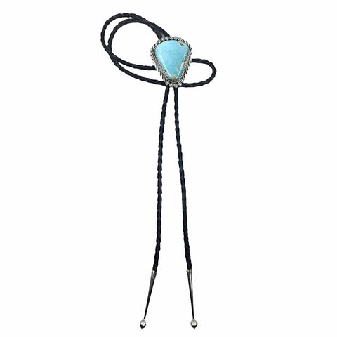 Image of Native American Bolo Tie - Navajo Blue Royston Turquoise Triangular Bolo Tie - Mary Ann Spencer - Native American