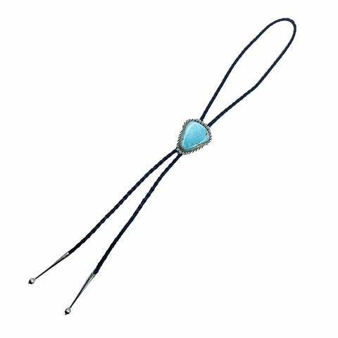 Image of Native American Bolo Tie - Navajo Blue Royston Turquoise Triangular Bolo Tie - Mary Ann Spencer - Native American