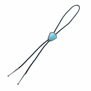 Native American Bolo Tie - Navajo Blue Royston Turquoise Triangular Bolo Tie - Mary Ann Spencer - Native American