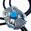 Native American Bolo Tie - Navajo Sleeping Beauty Turquoise Engraved Sterling Silver Bolo Tie - T & R Singer - Native American