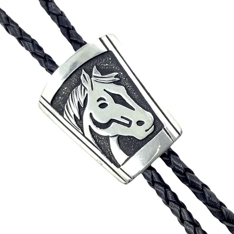 Image of Native American Bolo Tie - Navajo Sterling Horse Bust Bolo Tie - T & R Singer
