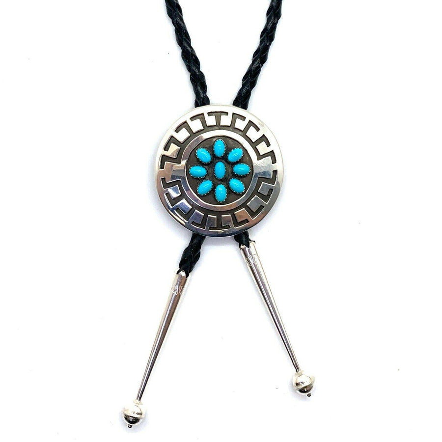 Native American Bolo Tie - Navajo Turquoise Bolo Tie - Rosco Scott