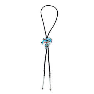 Native American Bolo Tie - Zuni Eagle Dancer Turquoise, Coral, Onyx, Mother Of Pearl, & Abalone Inlay Bolo - Lynnette Laiwakete - Native American