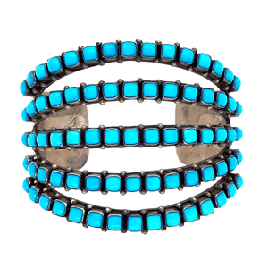 Native American Bracelet - 5 Row Sleeping Beauty Turquoise Cuff Bracelet - Paul Livingston