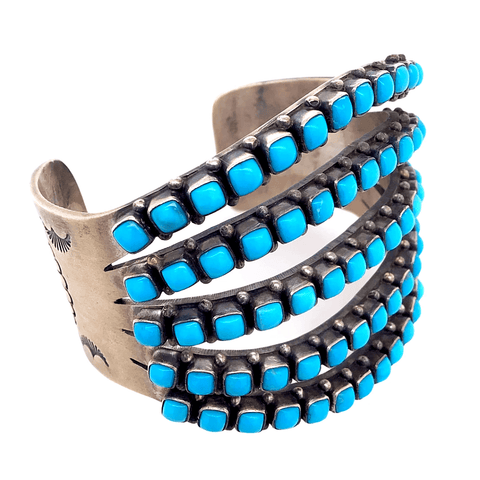 Image of Native American Bracelet - 5 Row Sleeping Beauty Turquoise Cuff Bracelet - Paul Livingston